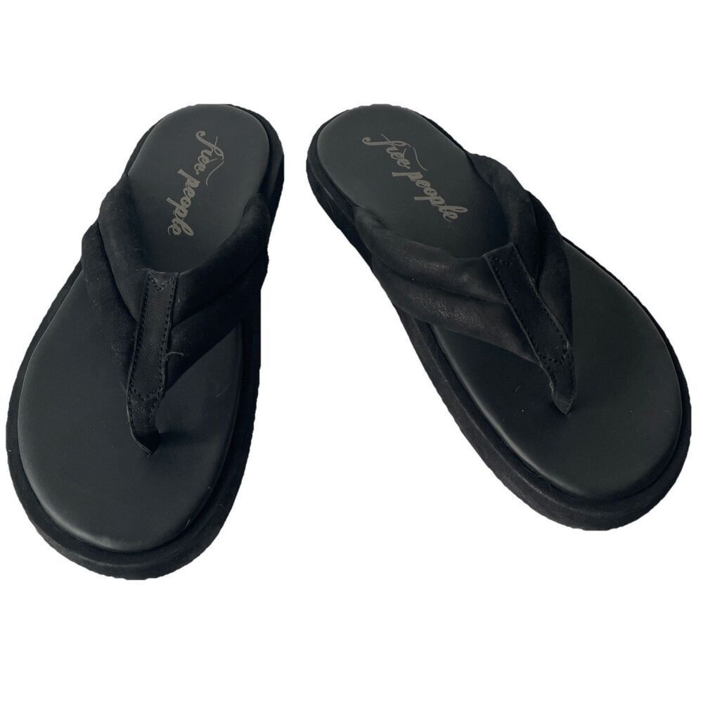 Free People Wonderland Flip Flop Thong LEATHER Size 10/40, Black New! - Picture 3 of 5